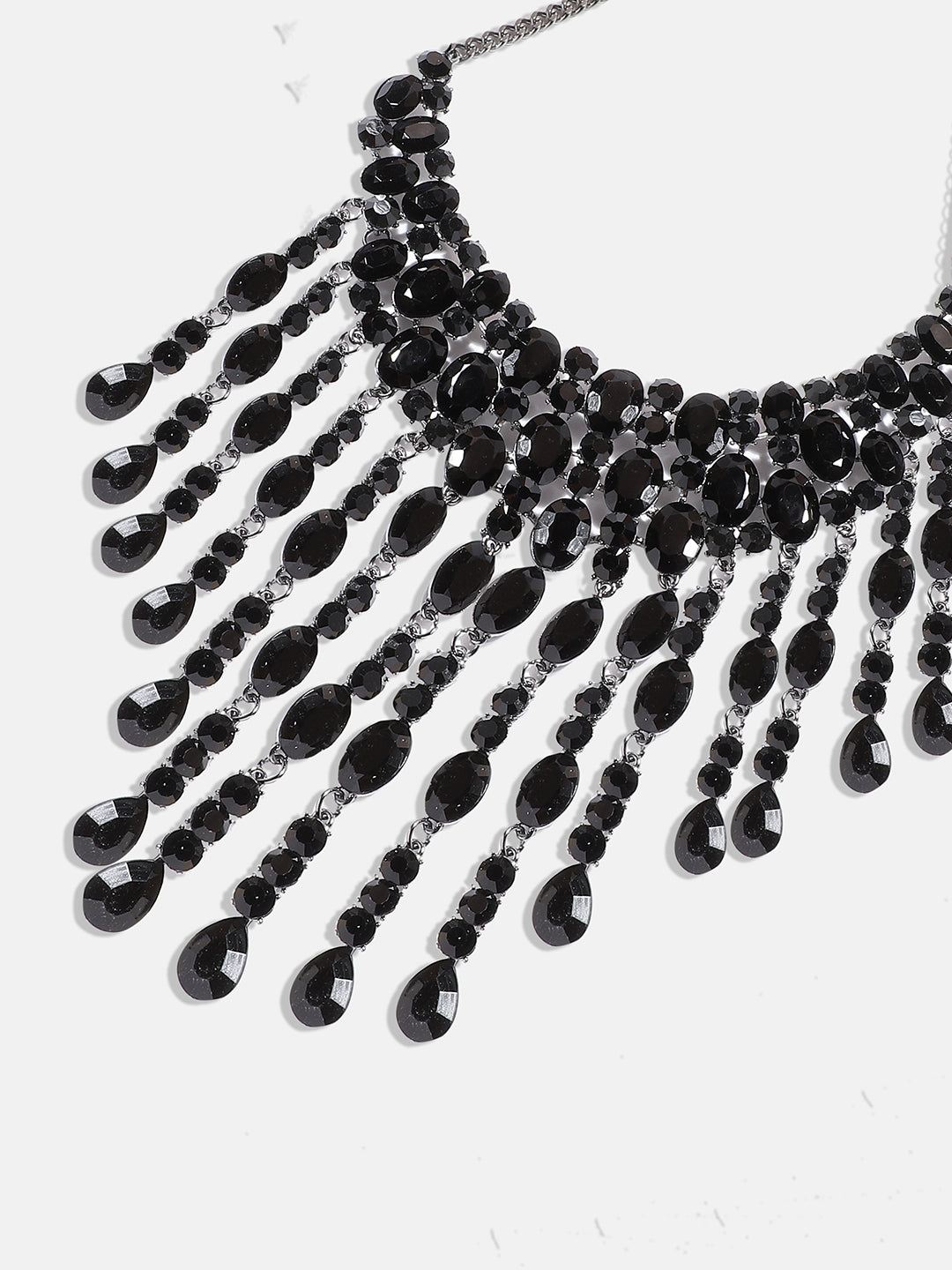 Women Black Maxi Crystal Drop Necklace