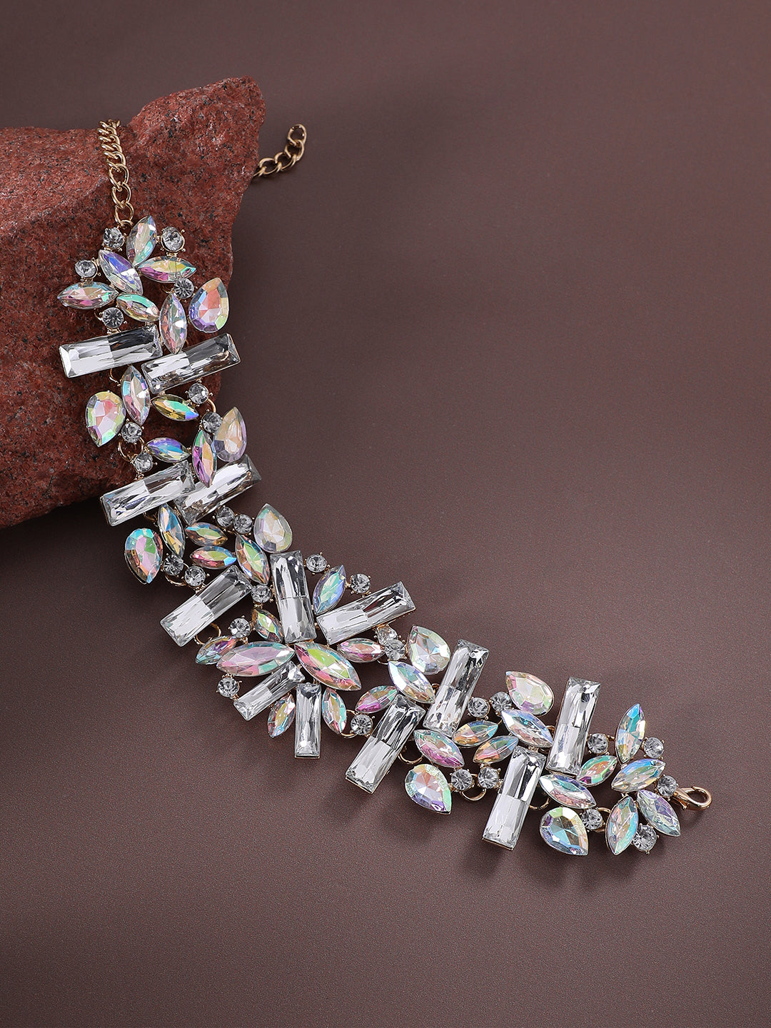 Women Silver Chunky Crystal Choker Necklace