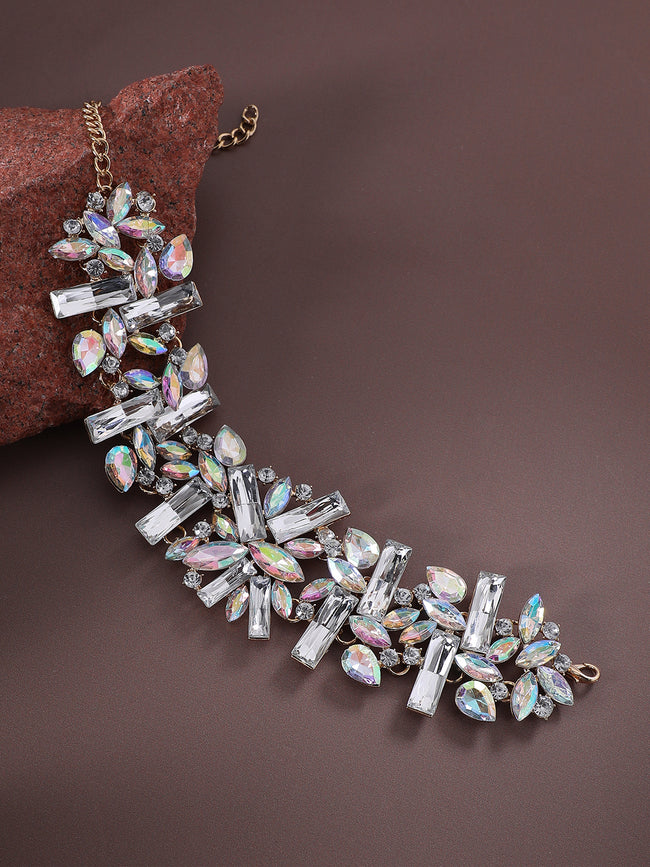 Women Silver Chunky Crystal Choker Necklace