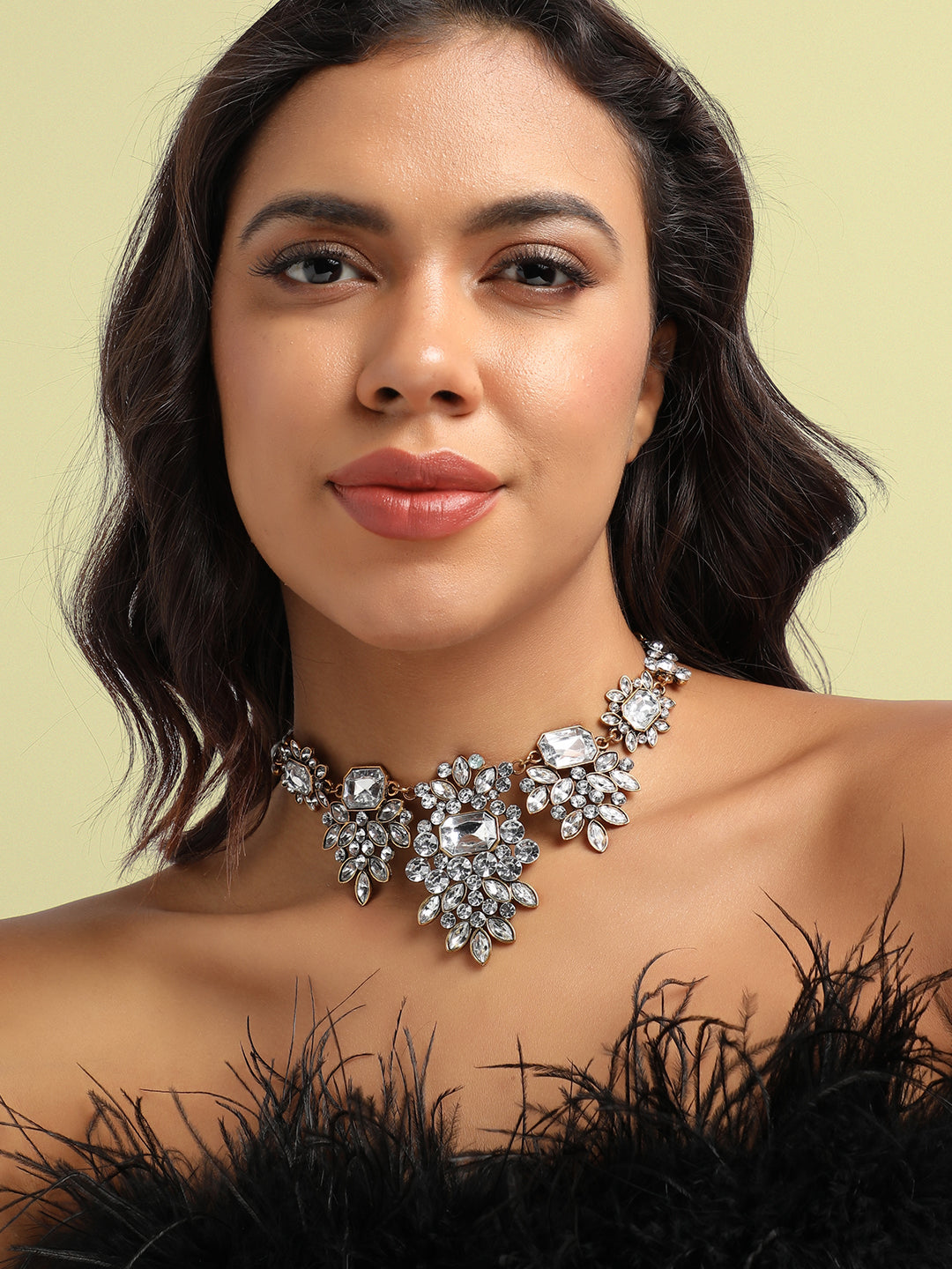 Women Silver Stone Drop Necklace