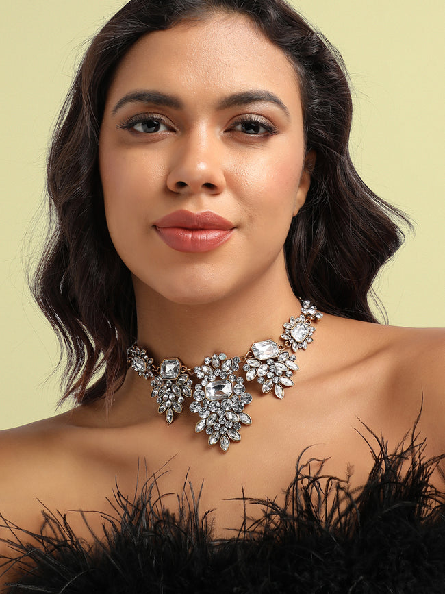 Women Silver Stone Drop Necklace