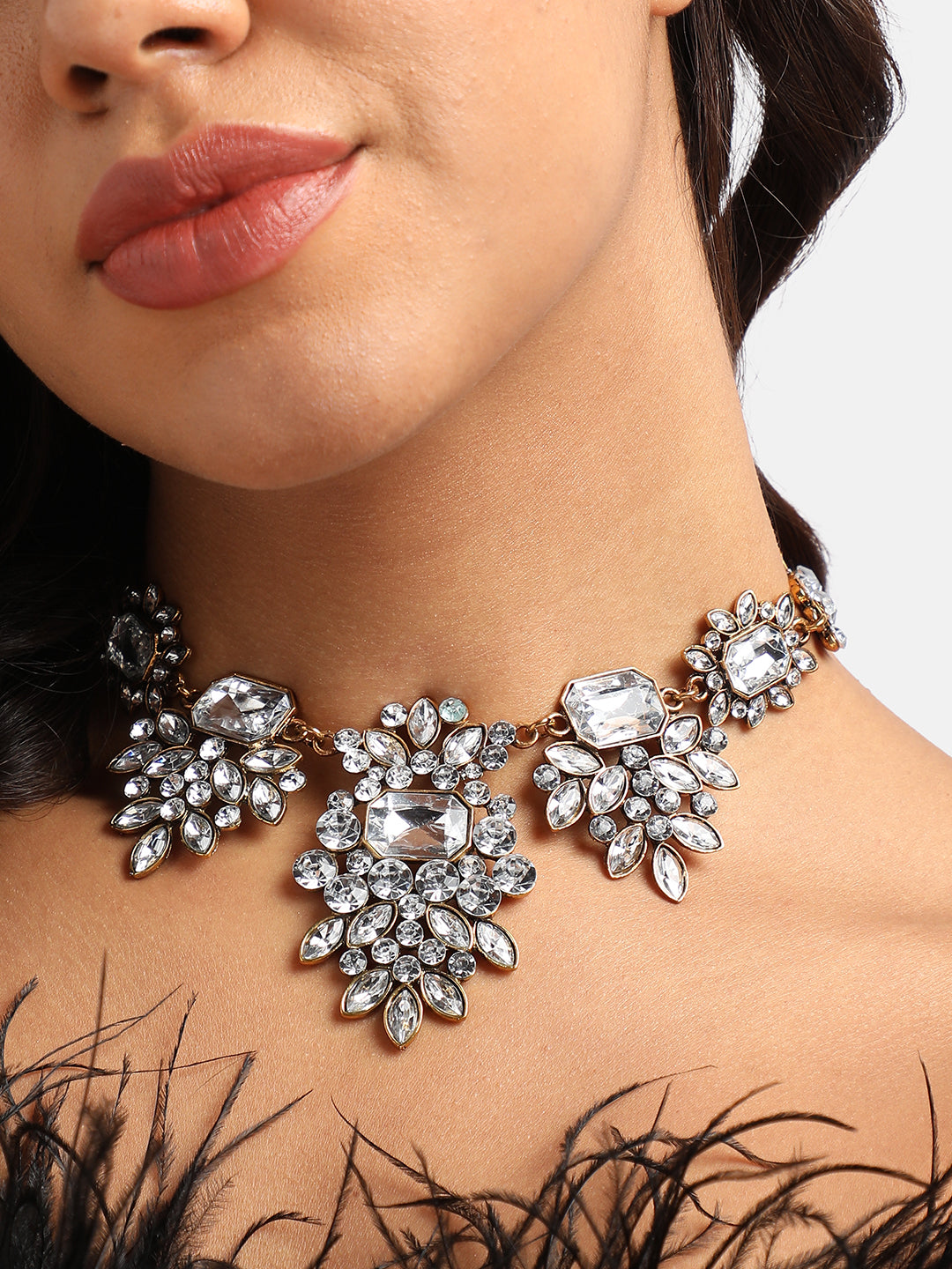 Women Silver Stone Drop Necklace