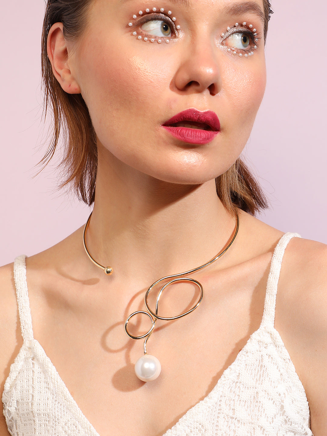 Women Gold Plated Pearls Party Necklace