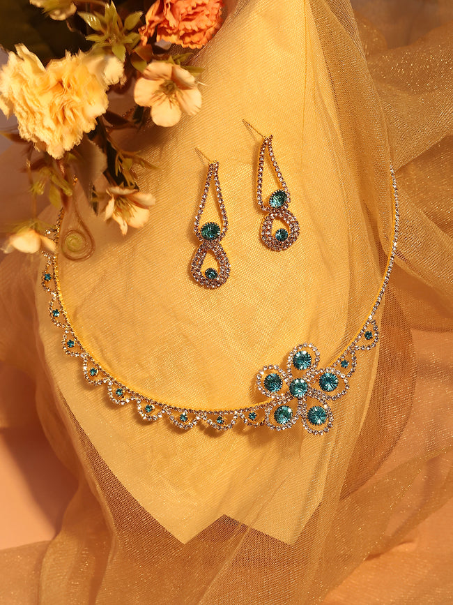 Women Silver Plated Designer Stone Party Necklace and Earring Set