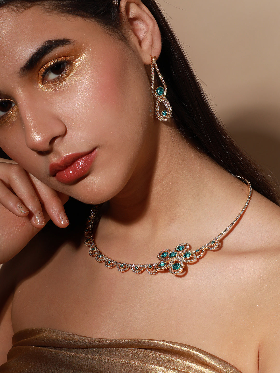 Women Silver Plated Designer Stone Party Necklace and Earring Set