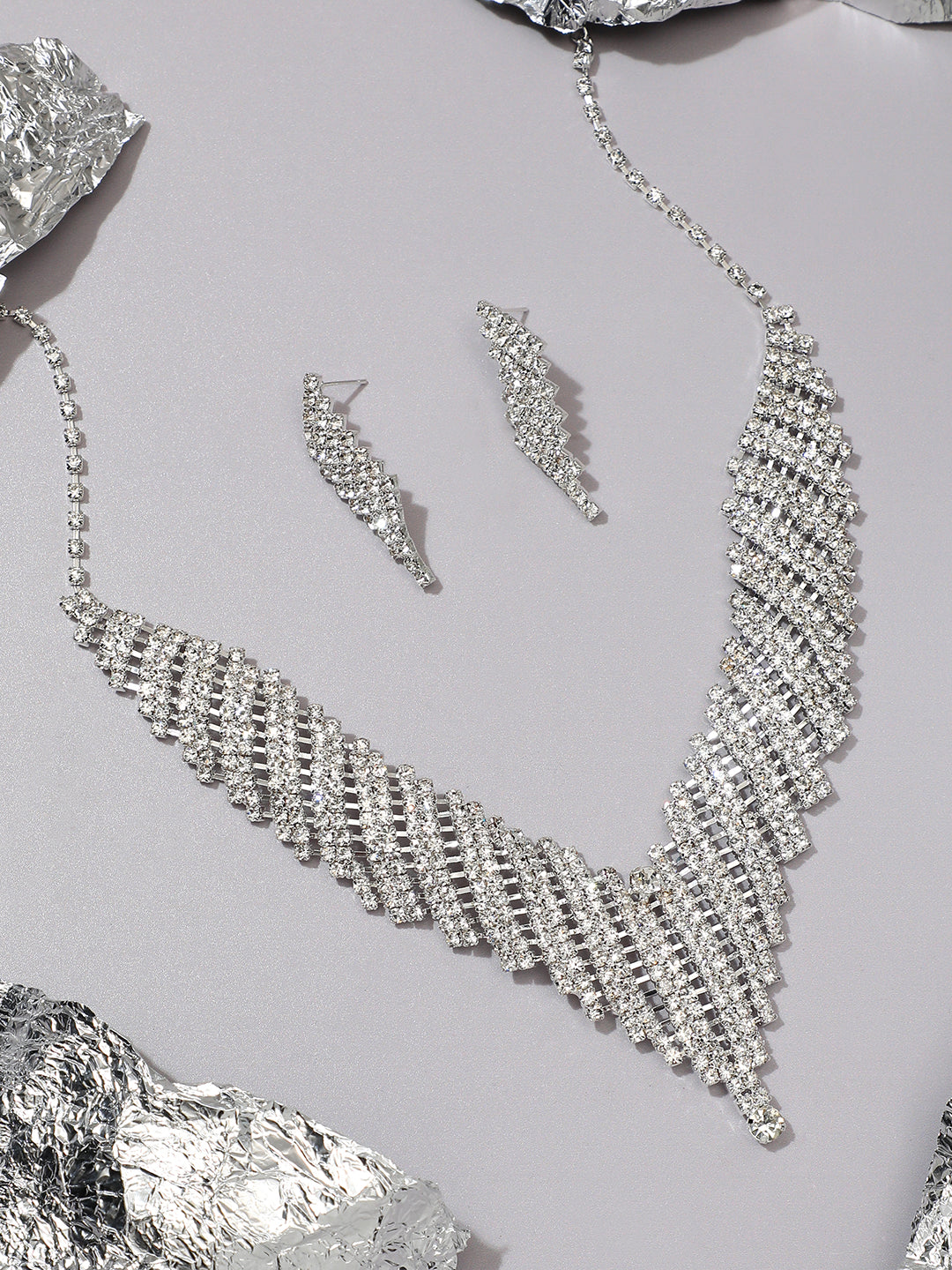 Women Silver Plated Designer Party Necklace and Earring Set