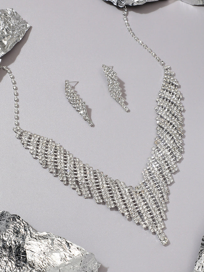 Women Silver Plated Designer Party Necklace and Earring Set