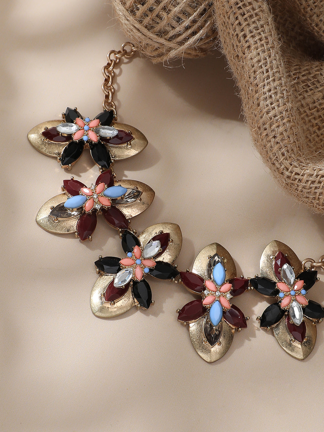 Women Gold Plated Multi-colour choker necklace