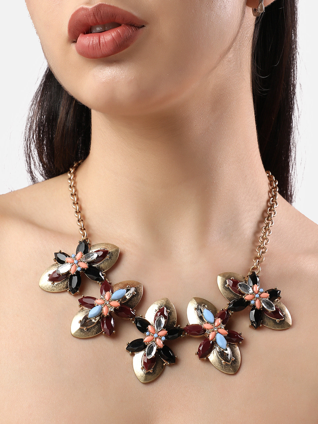 Women Gold Plated Multi-colour choker necklace