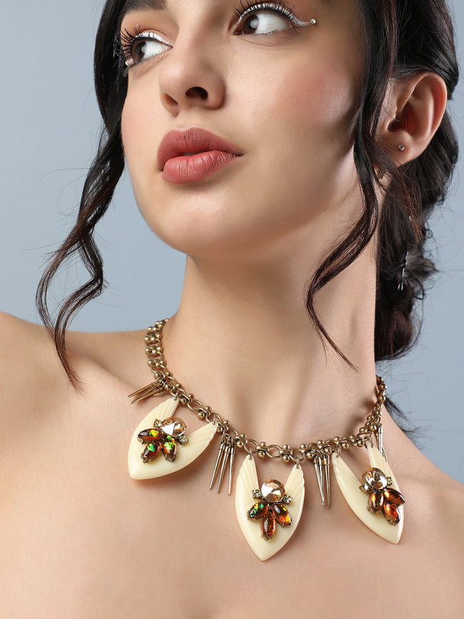 Women Cream acrylic crystal necklace