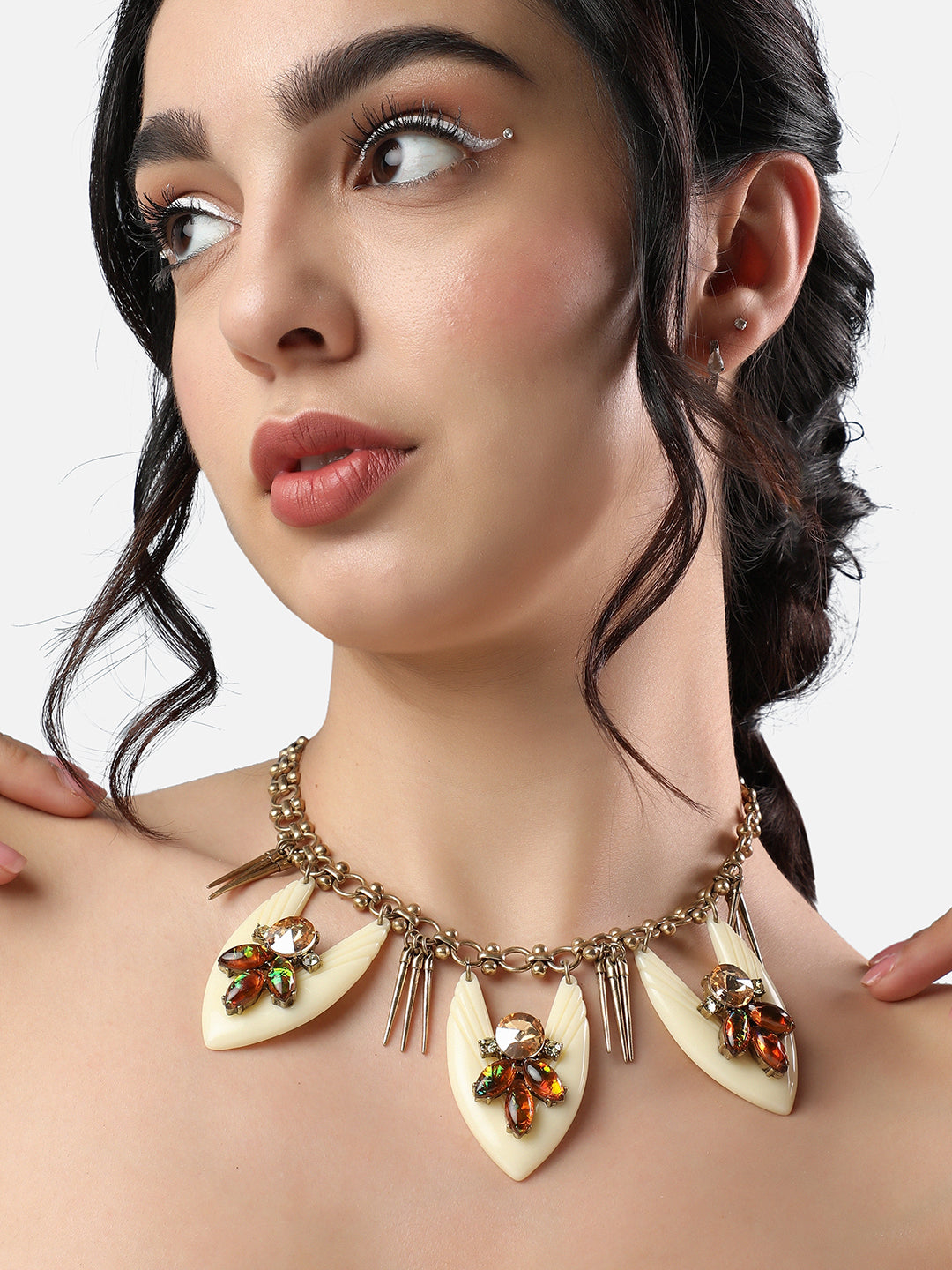 Women Cream acrylic crystal necklace