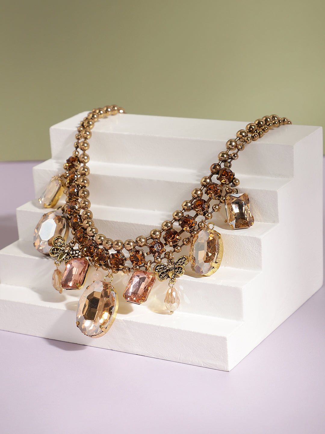 Women Gold Plated Party Designer Stone Statement Necklace