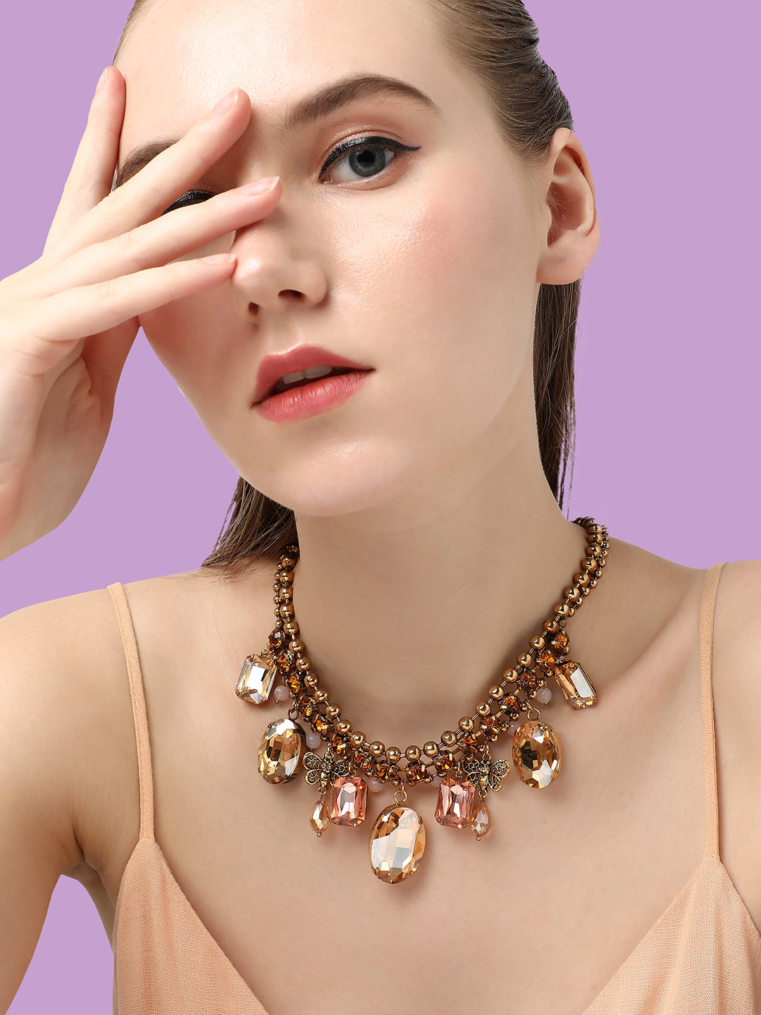 Women Gold Plated Party Designer Stone Statement Necklace
