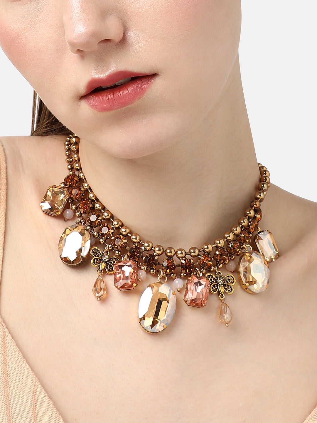 Women Gold Plated Party Designer Stone Statement Necklace