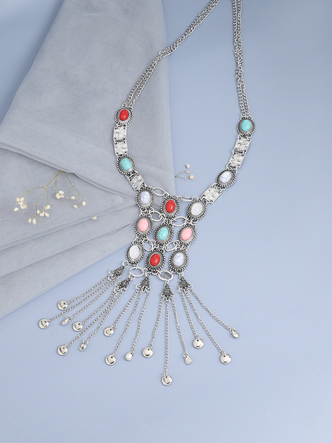 Women Silver Plated Designer Stone Party Necklace
