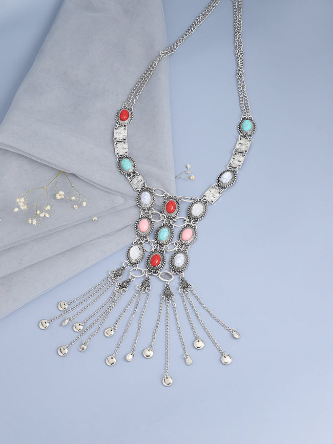 Women Silver Plated Designer Stone Party Necklace