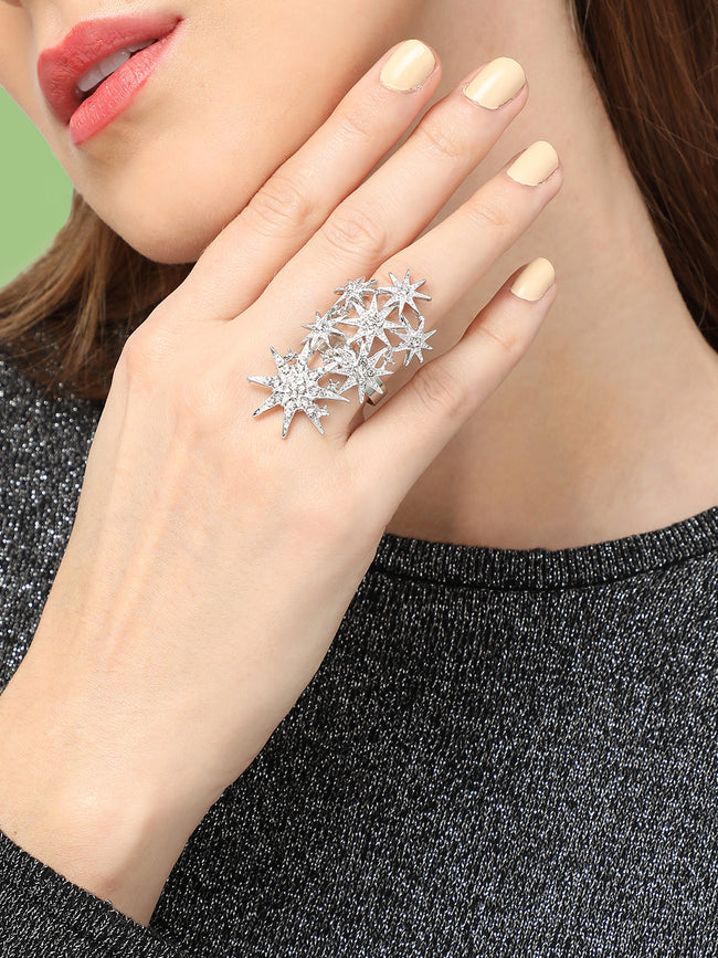 Women Plated Artificial Stones-Studded Finger Ring