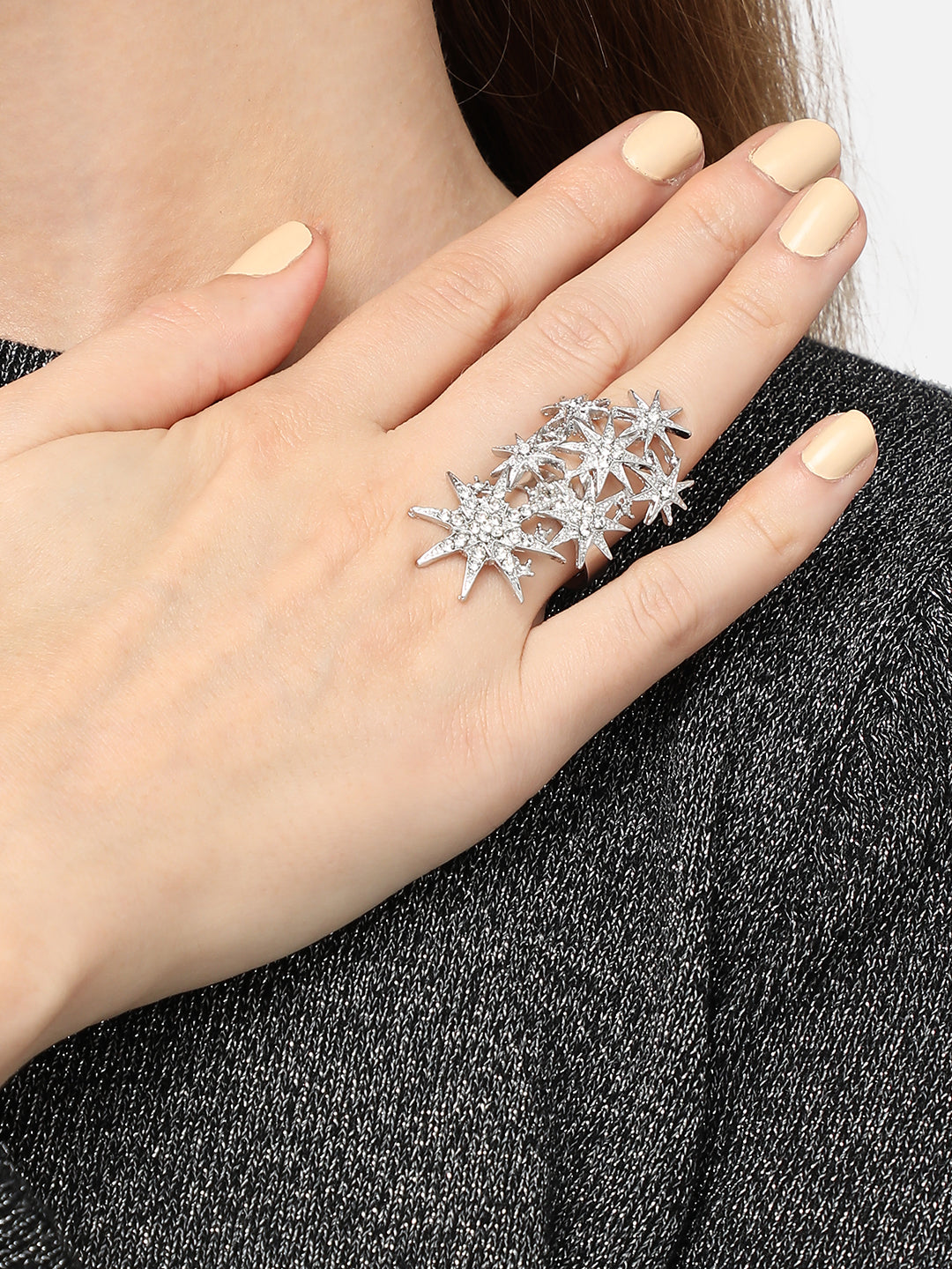 Women Plated Artificial Stones-Studded Finger Ring