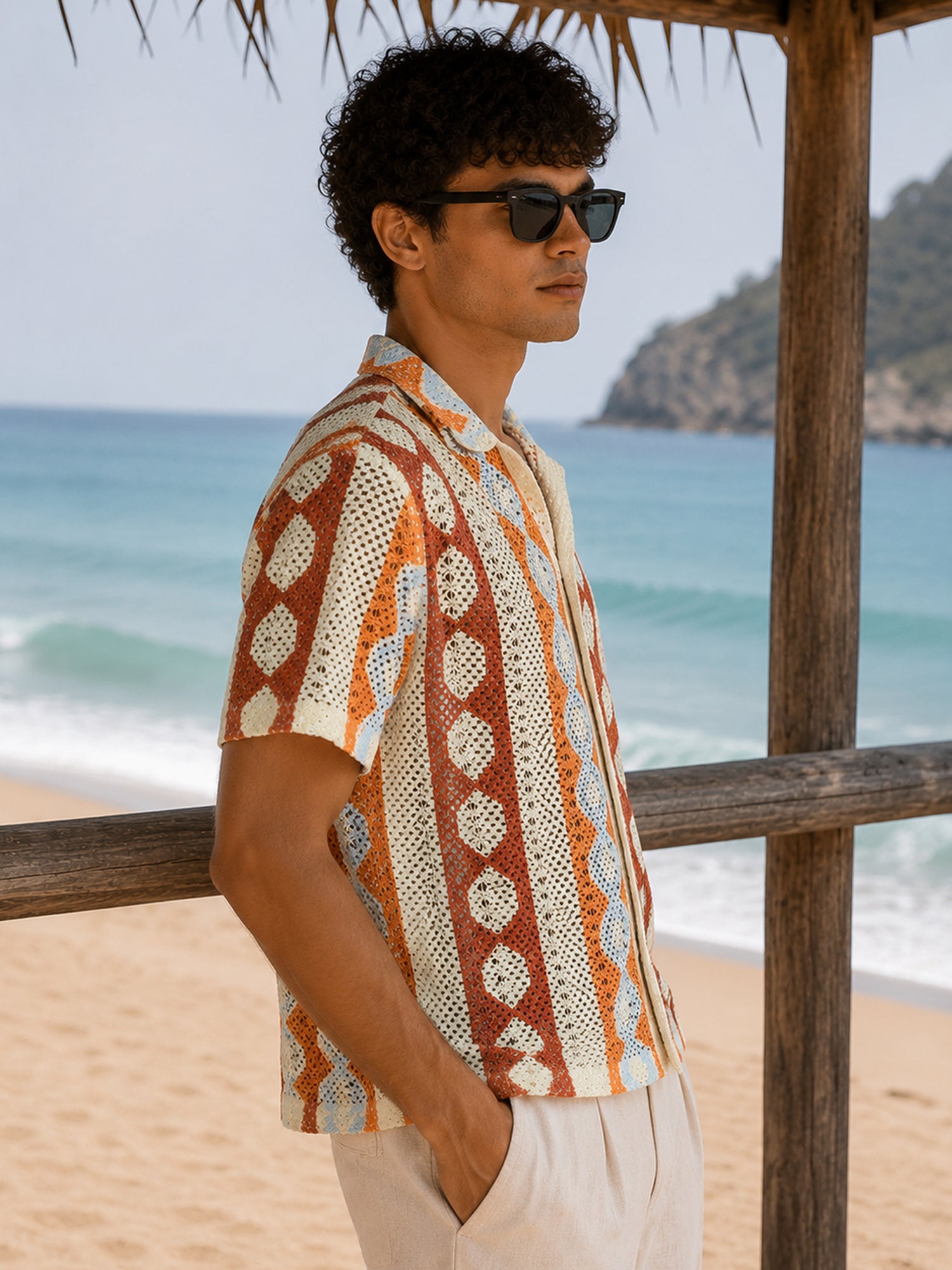 Men Off-White Geometric Half Sleeve Casual Shirt