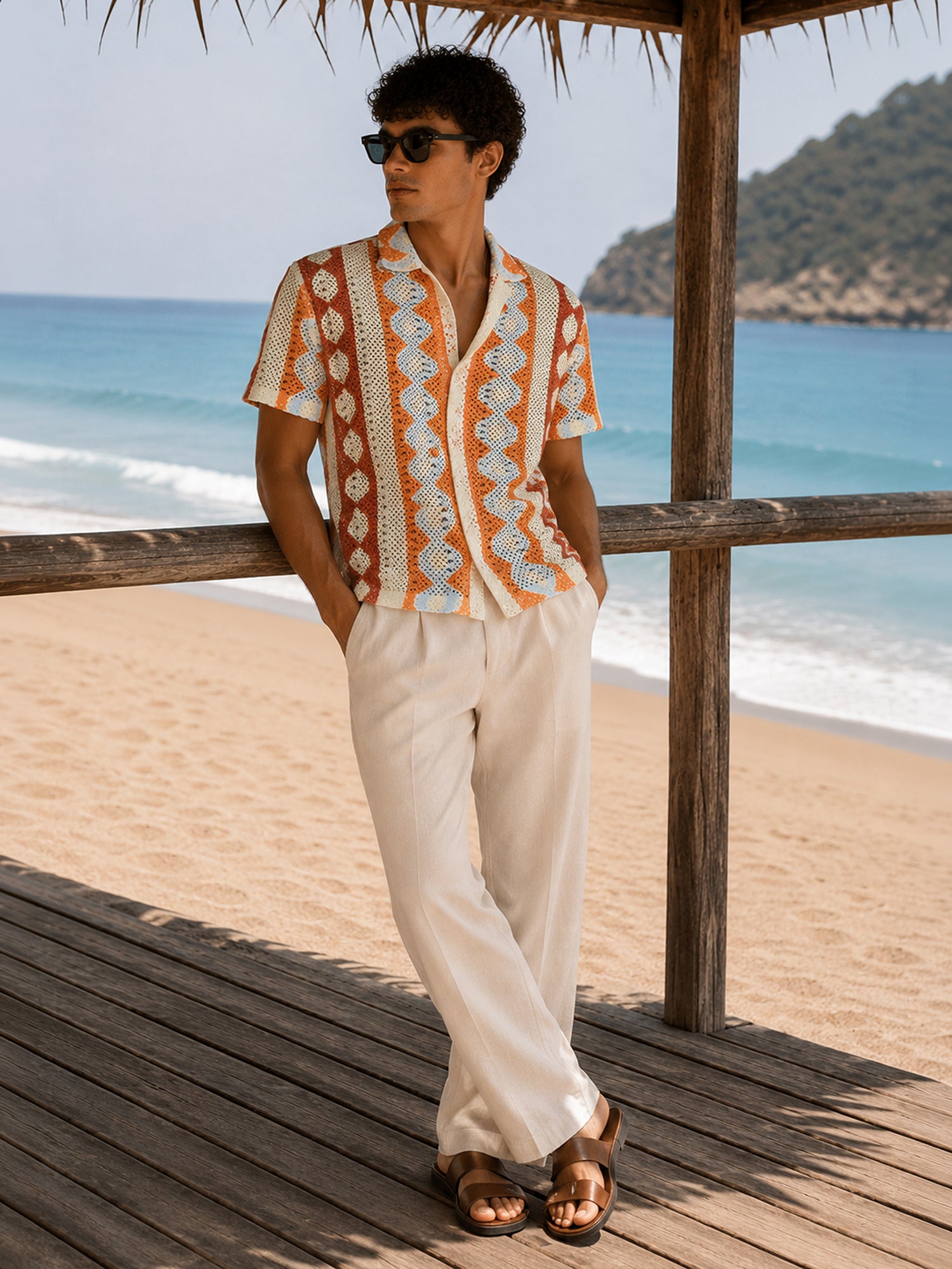 Men Off-White Geometric Half Sleeve Casual Shirt