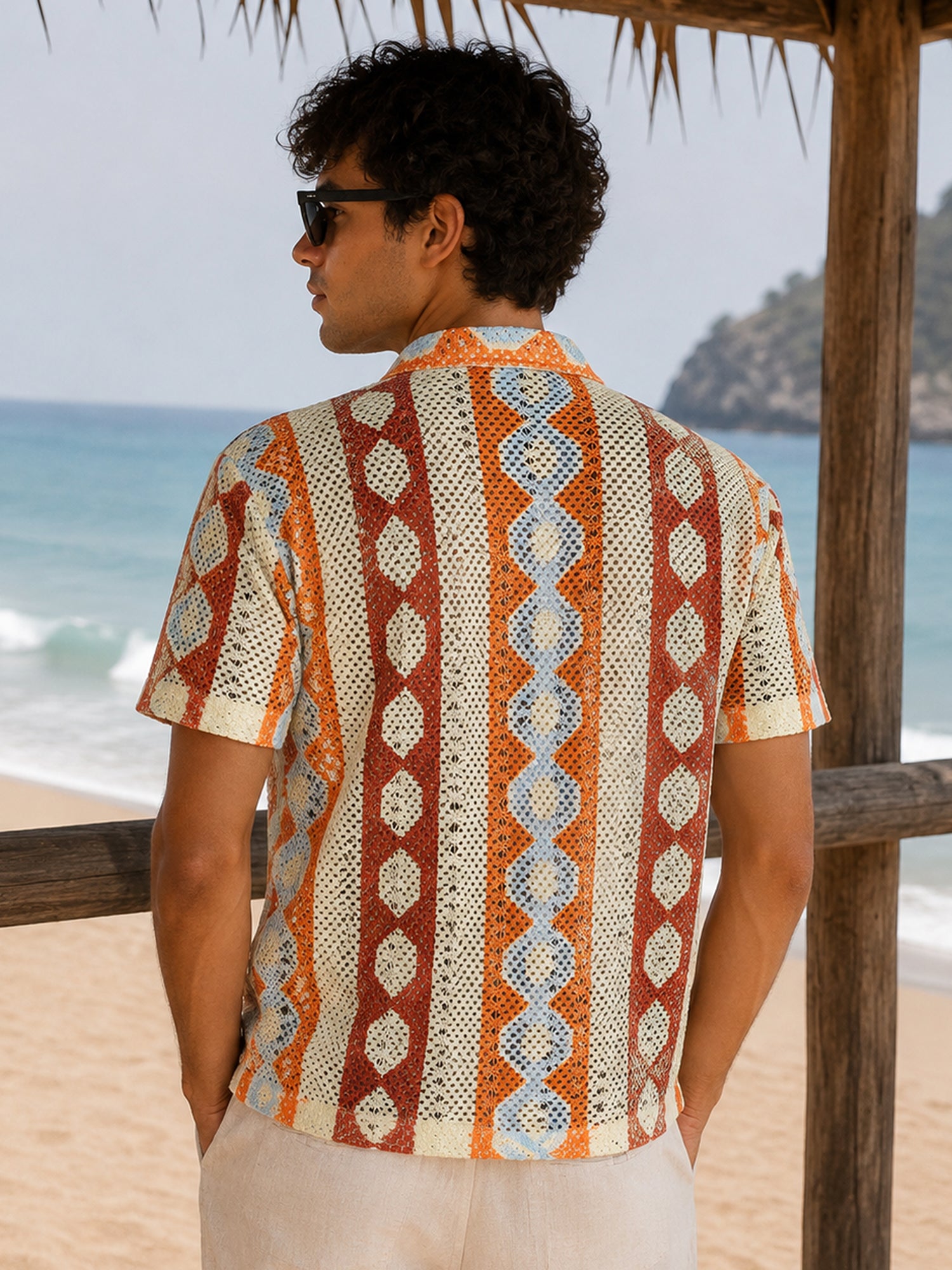 Men Off-White Geometric Half Sleeve Casual Shirt