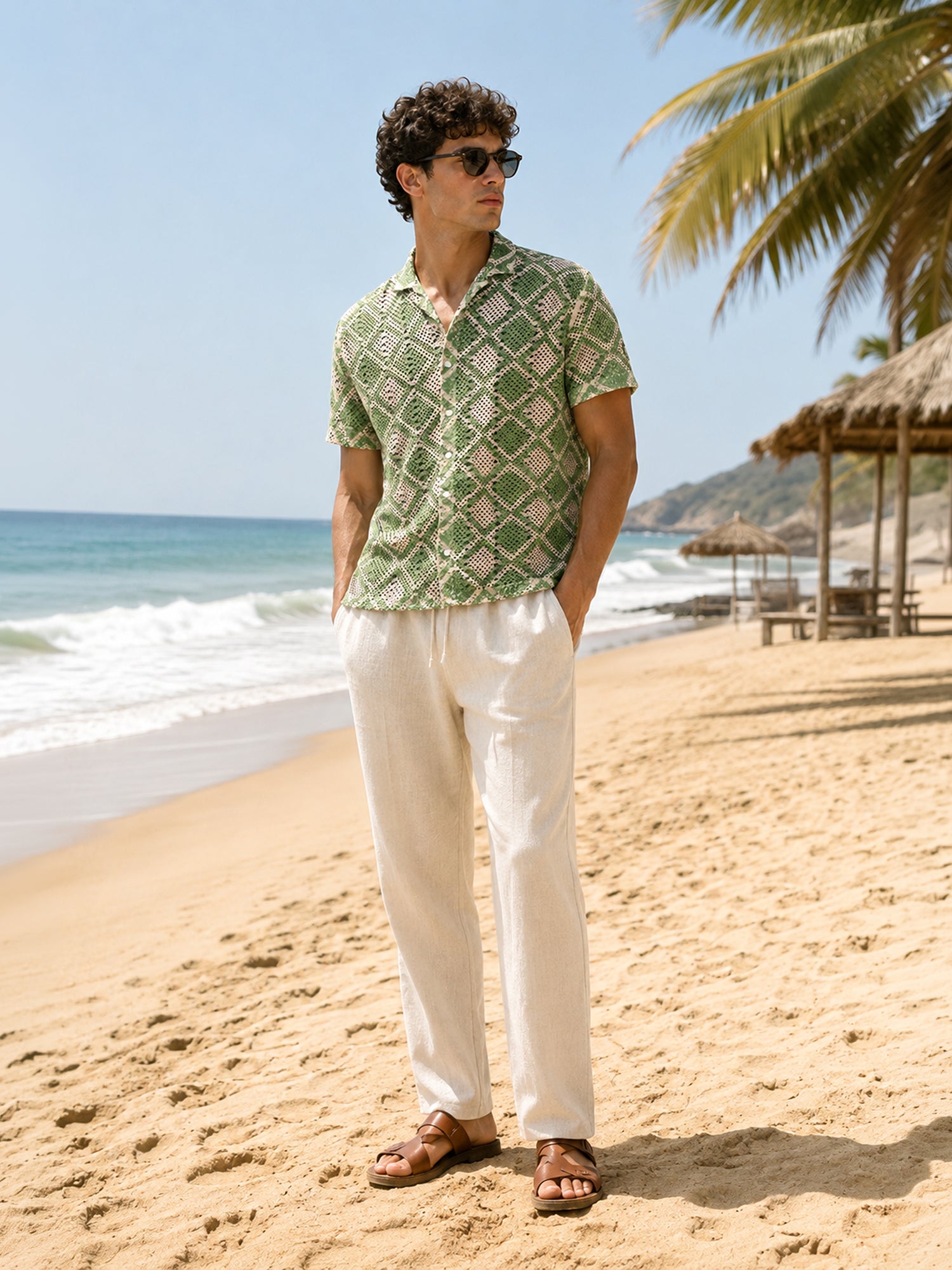 Men Green Checked Relaxed Resort Shirt