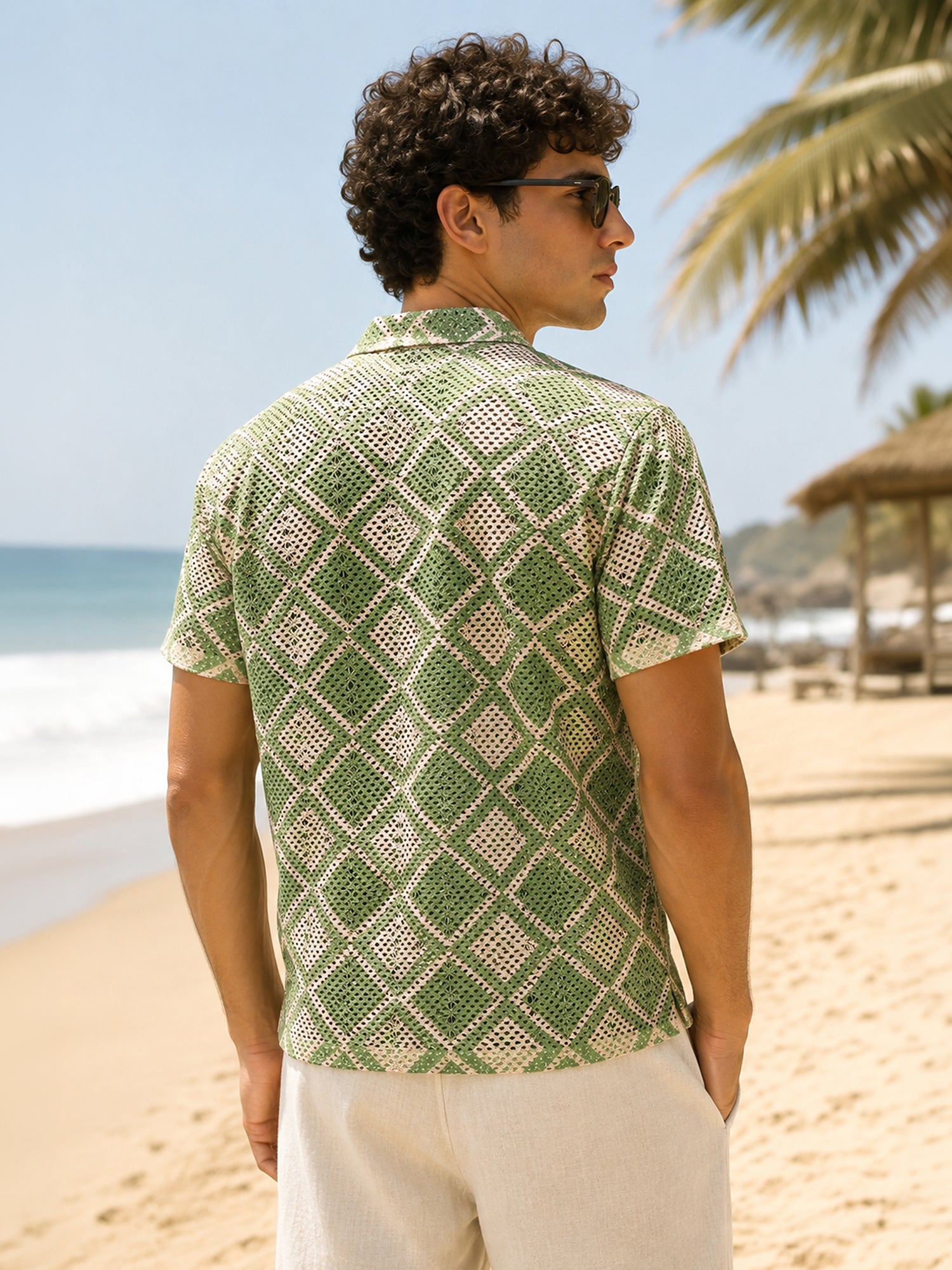 Men Green Checked Relaxed Resort Shirt