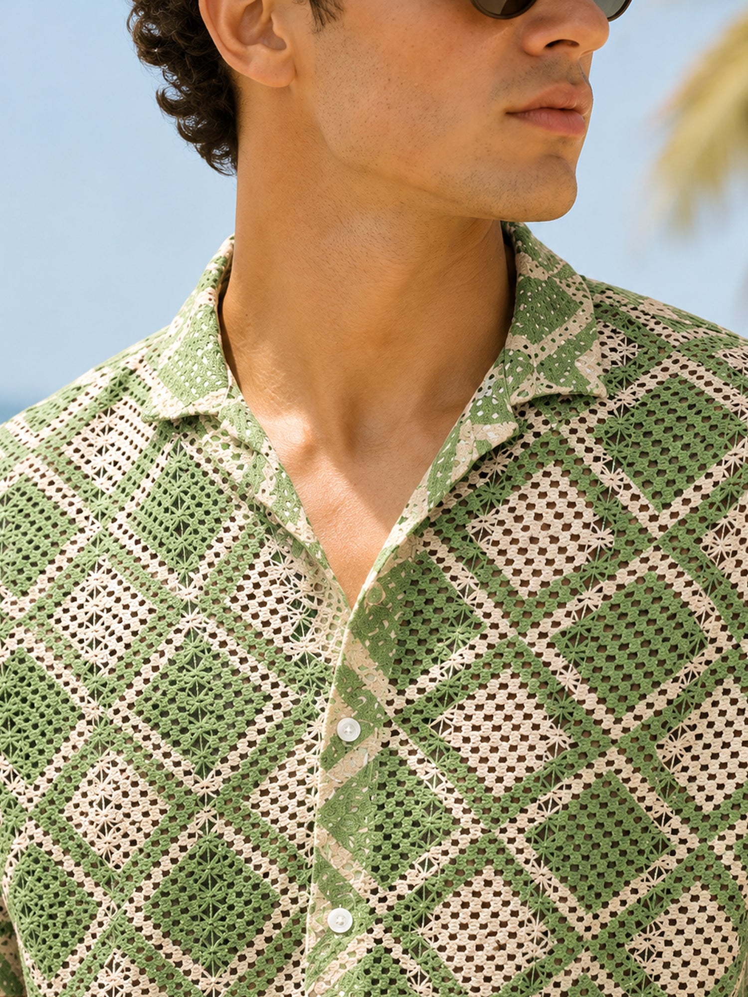 Men Green Checked Relaxed Resort Shirt
