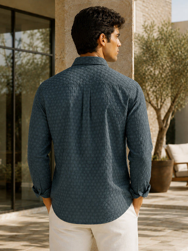 Men Dark Grey Self-Design Full Sleeve Casual Shirt