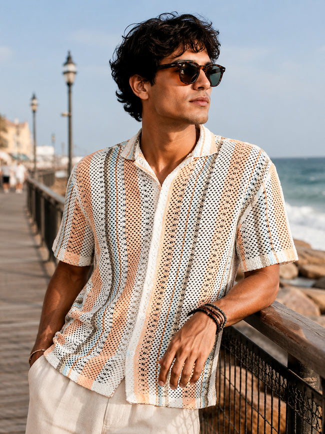 Men White Striped Relaxed Casual Shirt