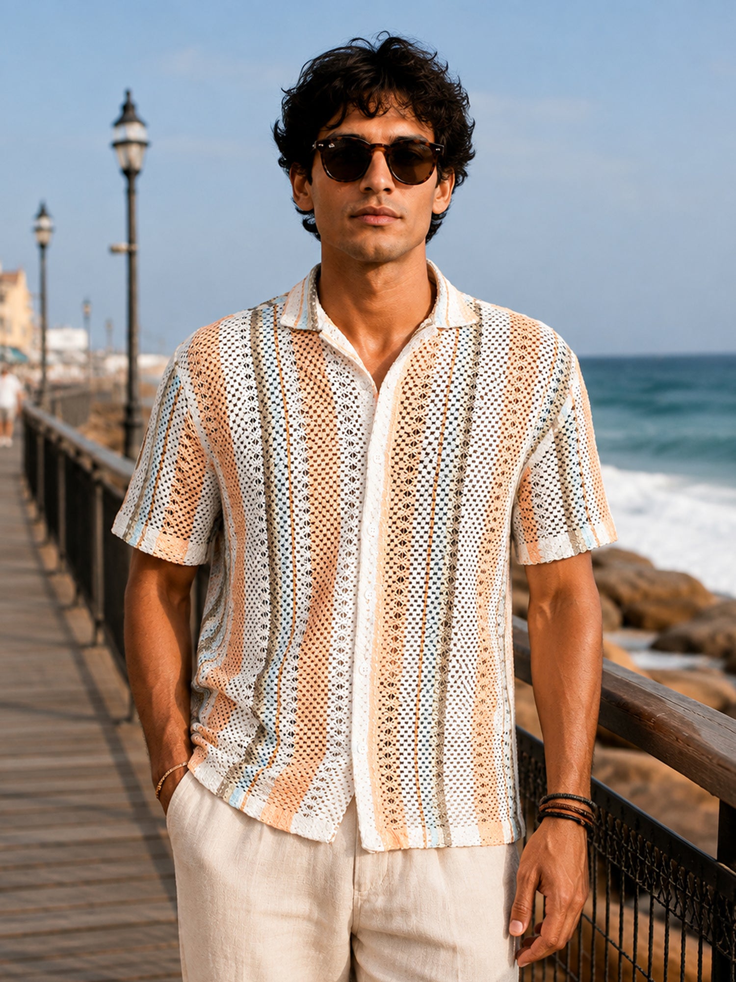 Men White Striped Relaxed Casual Shirt