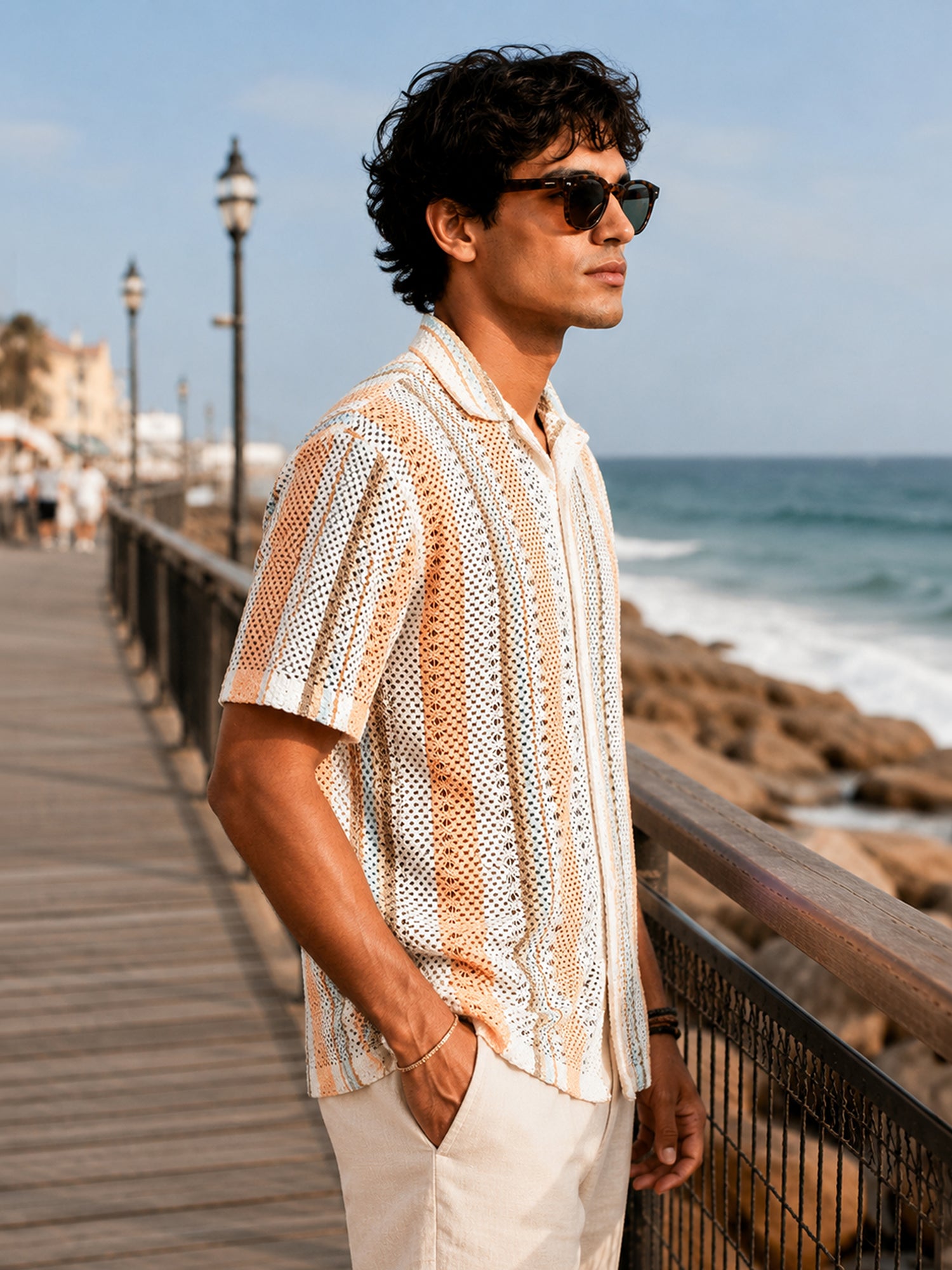 Men White Striped Relaxed Casual Shirt