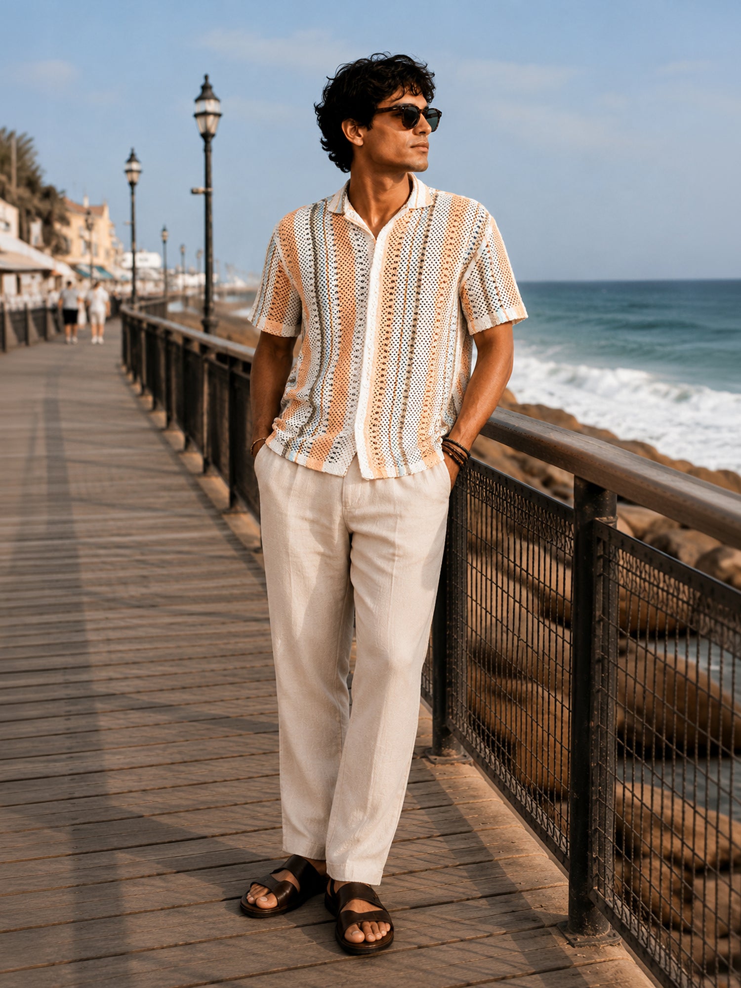 Men White Striped Relaxed Casual Shirt
