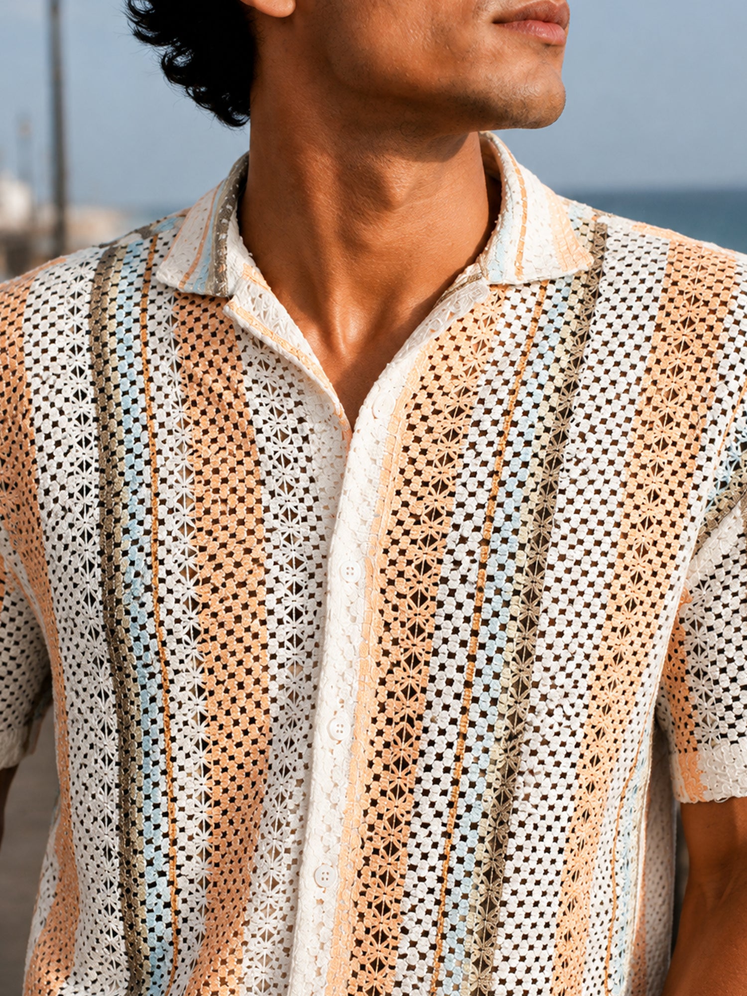 Men White Striped Relaxed Casual Shirt