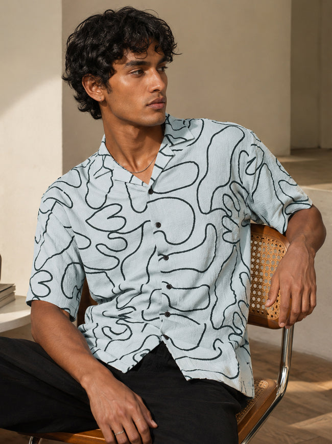 Men Light Grey Organic Abstract Relaxed Shirt