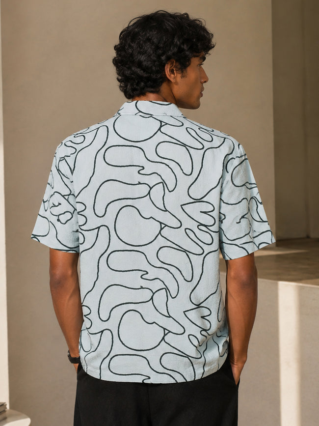 Men Light Grey Organic Abstract Relaxed Shirt