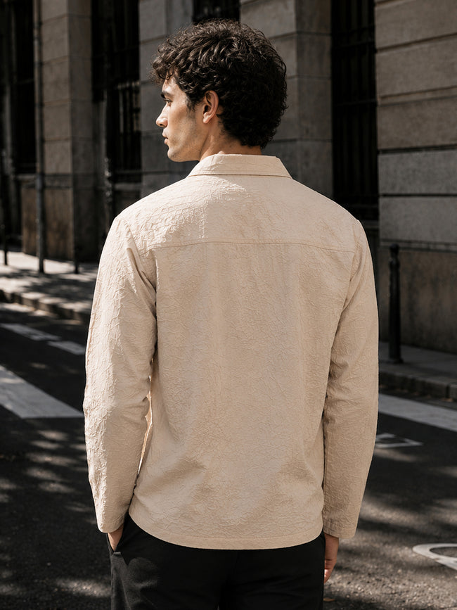 Men Beige Textured Full Sleeve Smart Casual Shirt
