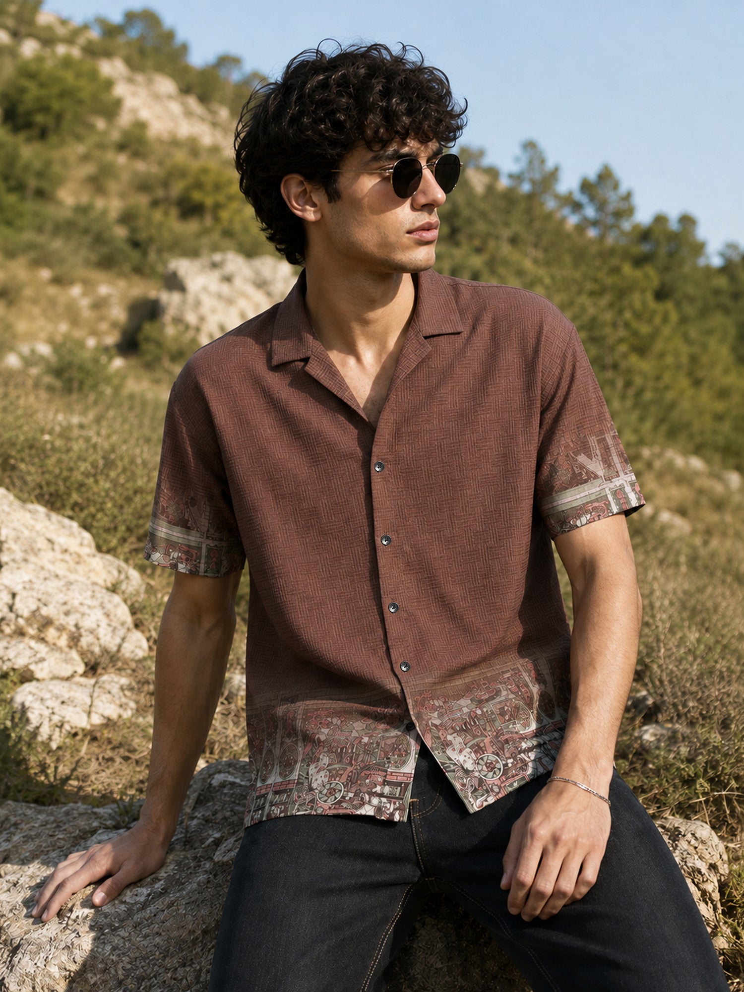 Men Brown Print Casual Shirt