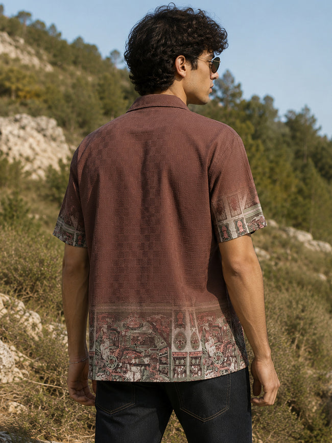 Men Brown Print Casual Shirt