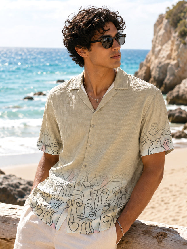 Men Light Green Abstract Half Sleeve Casual Shirt