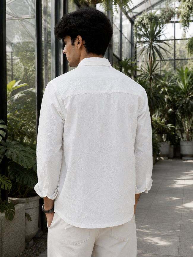 Men White Textured Full Sleeve Smart Casual Shirt