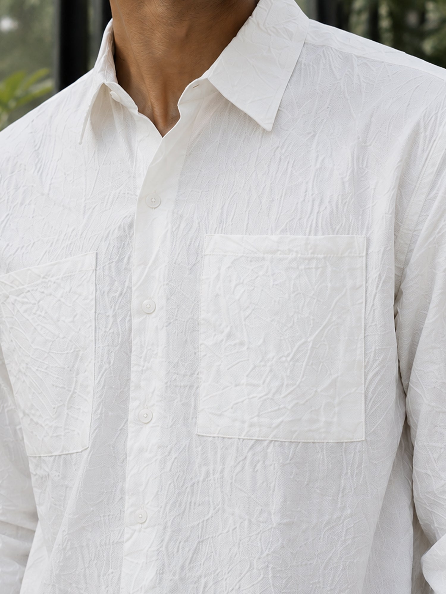 Men White Textured Full Sleeve Smart Casual Shirt