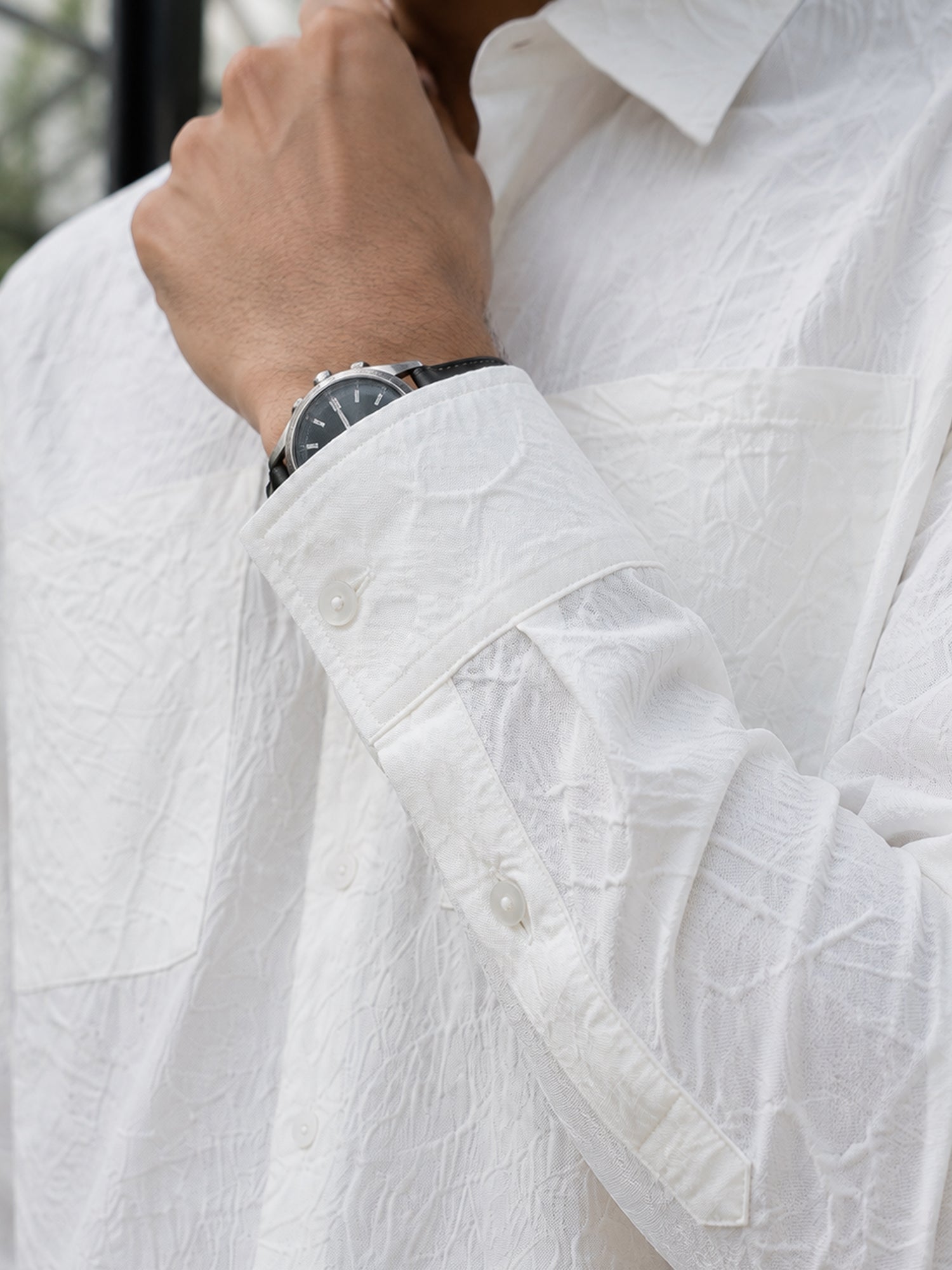 Men White Textured Full Sleeve Smart Casual Shirt