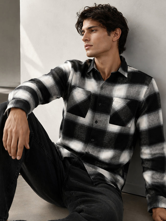 Men Black Buffalo Check Full Sleeve Casual Shirt