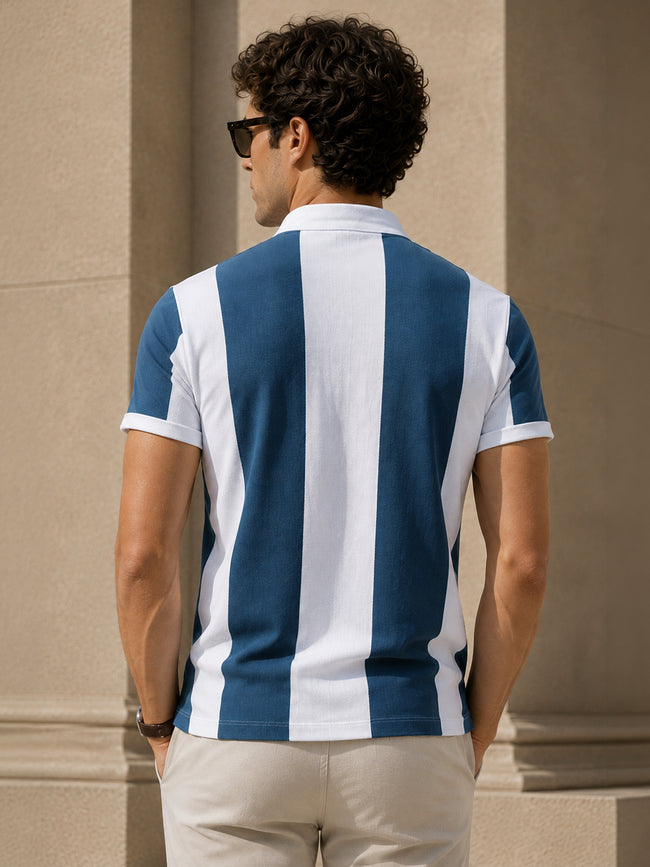 Men White Awning Stripe Slim Fit Half Sleeve Shirt