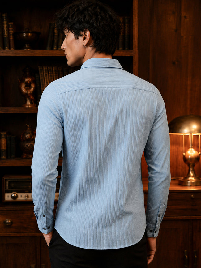 Men Light Blue Textured Full Sleeve Casual Shirt