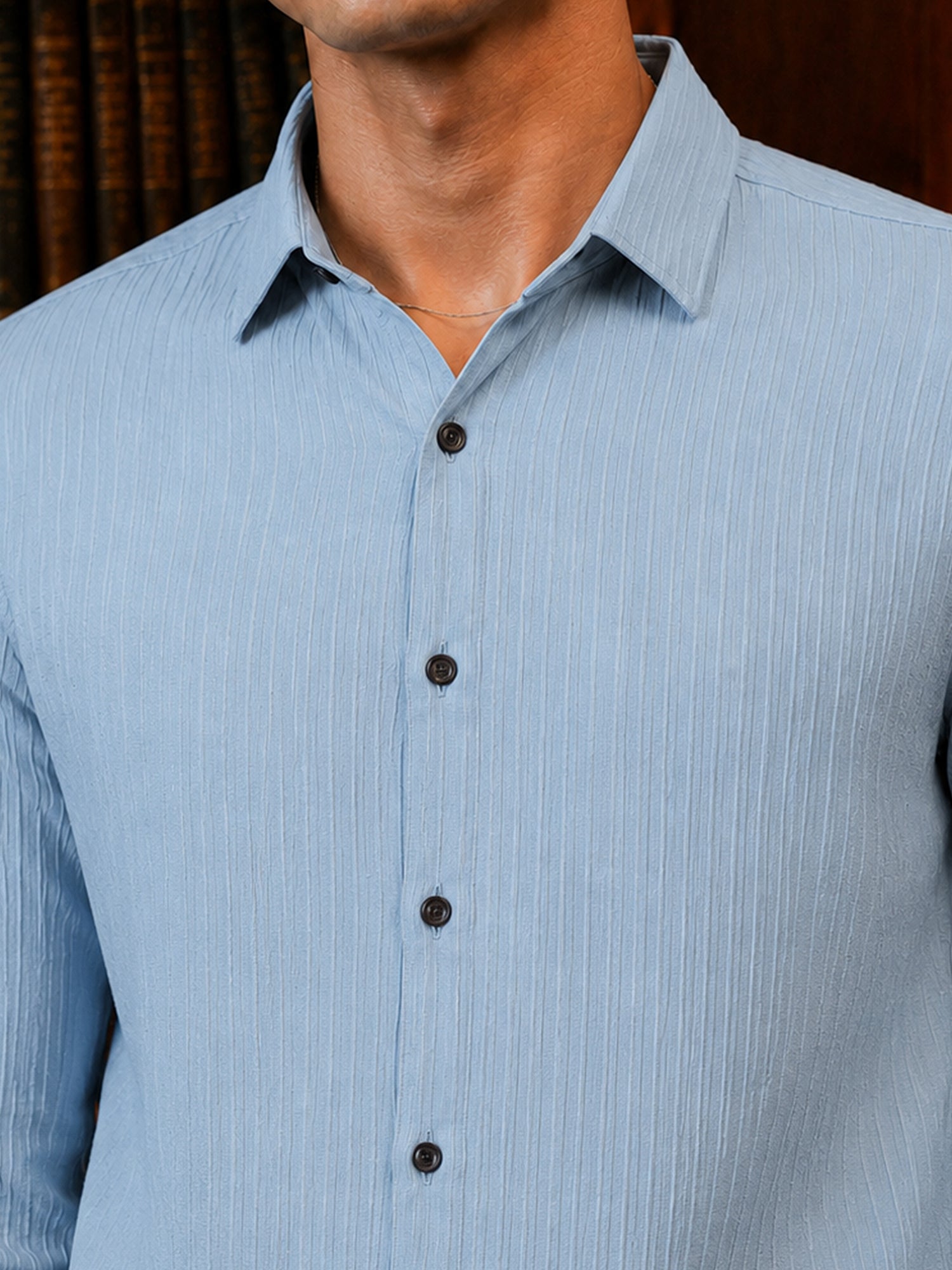 Men Light Blue Textured Full Sleeve Casual Shirt