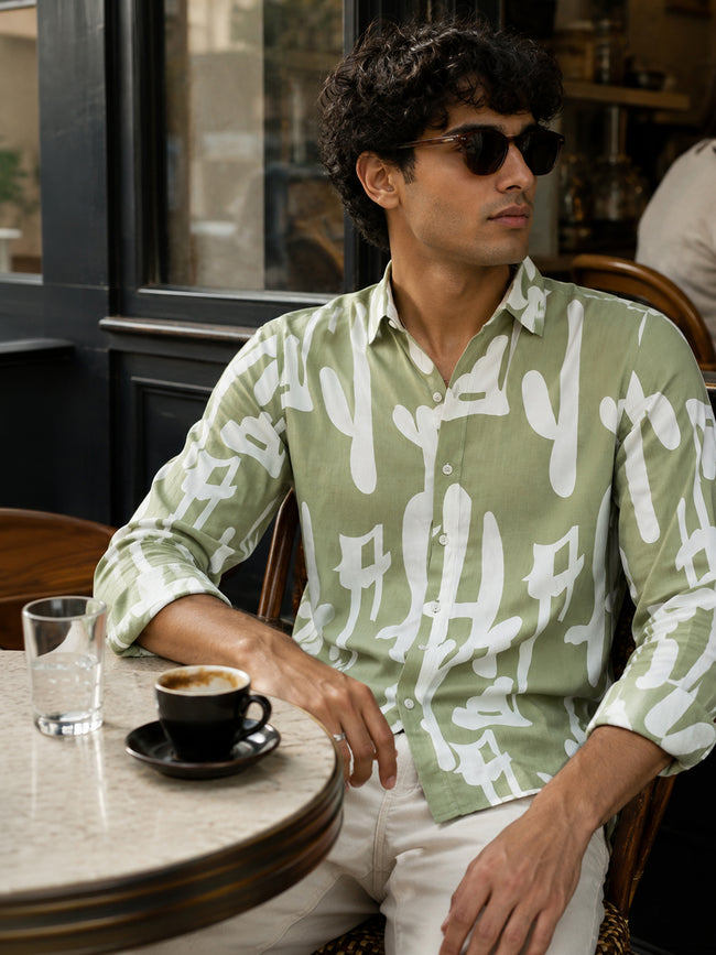 Men Sea Green Floral Half Sleeve Casual Shirt
