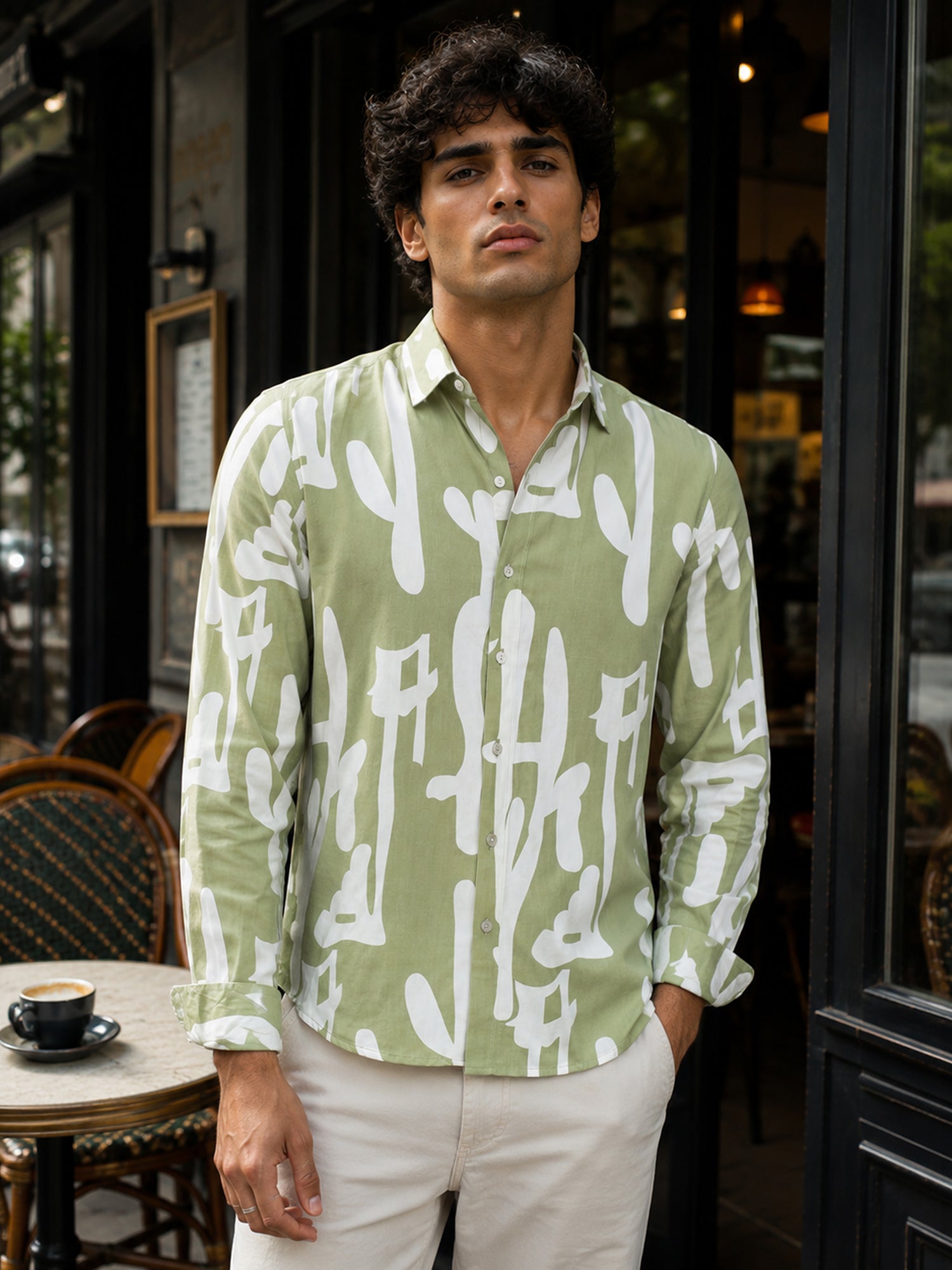 Men Sea Green Floral Half Sleeve Casual Shirt