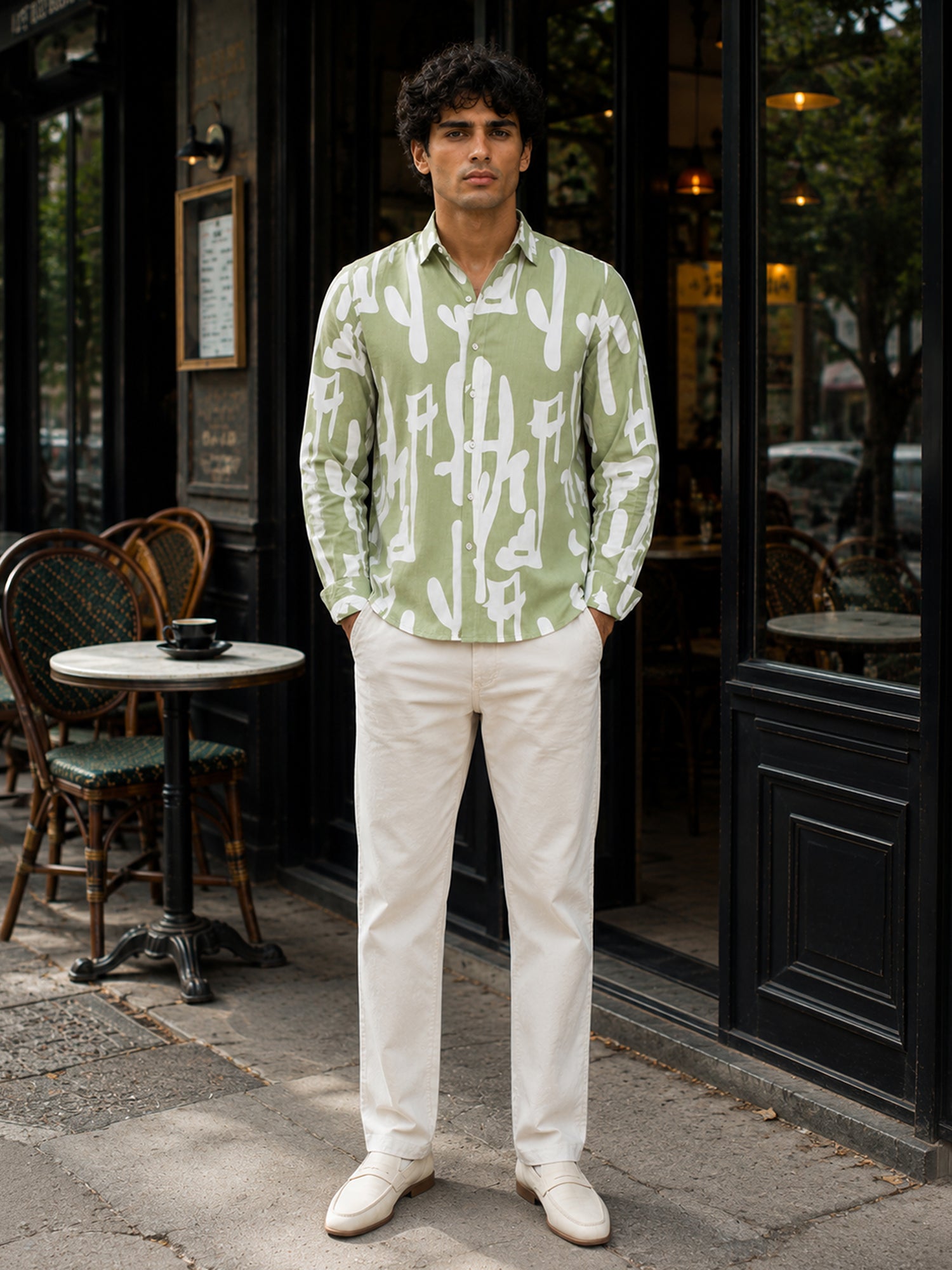 Men Sea Green Floral Half Sleeve Casual Shirt